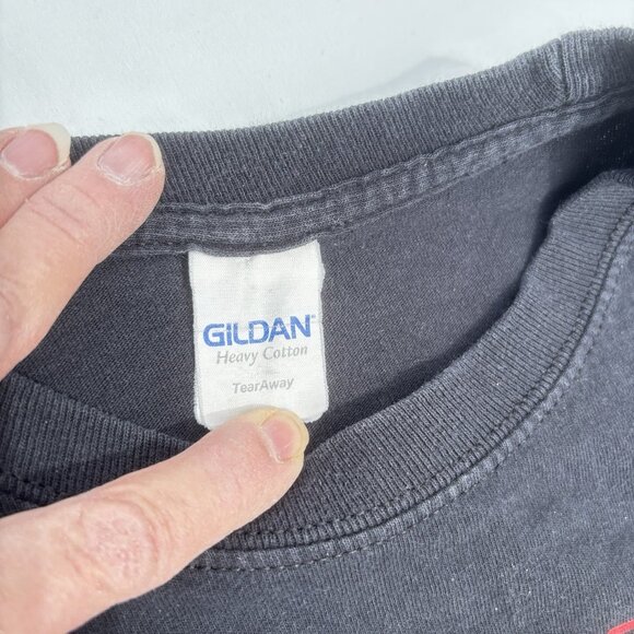 GILDAN Heavy 100% Cotton TearAway Long Sleeve Unisex LARGE Black Graphic Tee - Picture 6 of 16